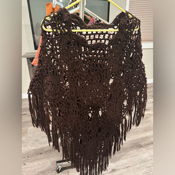 Handmade Women’s Brown Fringed Crochet-Knit Poncho❤️❤️One Size Plus-size - Picture 5 of 6
